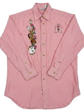The Disney Store ‘90s pink striped collared button down shirt SZ XL